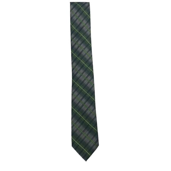 Van Heusen Mens Bright Green Gray Stripe Plaid Tie - Picture 1 of 4